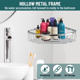 Stainless Steel Wall Mount Shower Caddy, Single Hook & Bath Wipe |Waterproof Durable Corner Shower Rack for Bathroom |Space Saving Bathroom Organizer & Storage for Shampoos Soap Bath Items | Silver