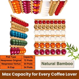 VOMELON K Cup Holder,Wooden Coffee Pod Holder,10 PCS Under Cabinets Wall Mounte Vertically/Horizontally,Coffee Pod Storage for Coffee Shop Desktop Office and Kitchen, Bamboo Wood