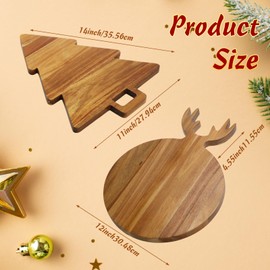 Uiifan 2 Pcs Christmas Cutting Board Charcuterie Board with Antler Handle Acacia Wood Serving Board Christmas Tree Board Chopping Board Platter Butcher Block for Kitchen Cheese Bread Salad Gifts