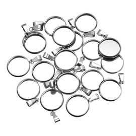 ChAusa 25 Pcs Round Pendant Trays Kit 25mm Stainless Steel Cabochons Setting Blank Trays Pendant for DIY Crafting and Making Embossed Photo (Silver)