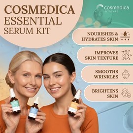 Cosmedica Skincare Face Serum Set – Vitamin C, 2.5% Retinol & Hyaluronic Acid Serums for Anti-Aging, Brightening, Hydration & Wrinkle Reduction, Vegan & Cruelty Free (3 x 1 oz)