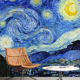 IDEA4WALL Wall Murals for Bedroom Starry Night by Van Gogh Famous Paintings Large Removable Wallpaper Peel and Stick Wall Stickers - 100x144 inches