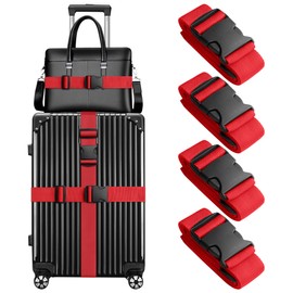 WVM 4 Pack Luggage Straps 79" Long Belts Keep Suitcase Secure, Easy to Identify Travel Belt Connector Holds Suitcase Together, Extends Life of Bag, Red