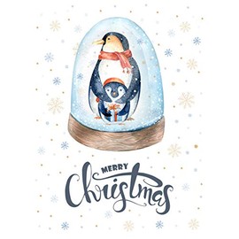 Half a Donkey Merry Christmas Penguins in a snowglobe - Large Cotton Tea Towel