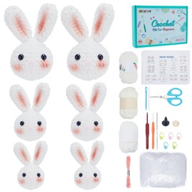 FREEBLOSS 6 Set Crochet Kit for Beginners Crochet Rabbit Kit Crochet Animal Kit Yarn for Crocheting Crochet Starter Kit with Step by Step Video Tutorials Crochet Rabbit Crafts for Adults