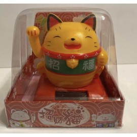 Cal Mart Gifts Solar Powered  Maneki Neko Welcoming Lucky Beckoning Waving Fortune Cat-yellow