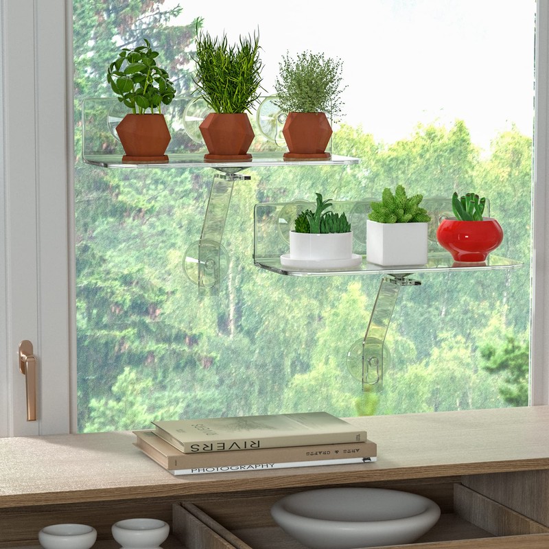 Hexsonhoma Clear Acrylic Windows Plant Shelves, 12 Inch Window Plant