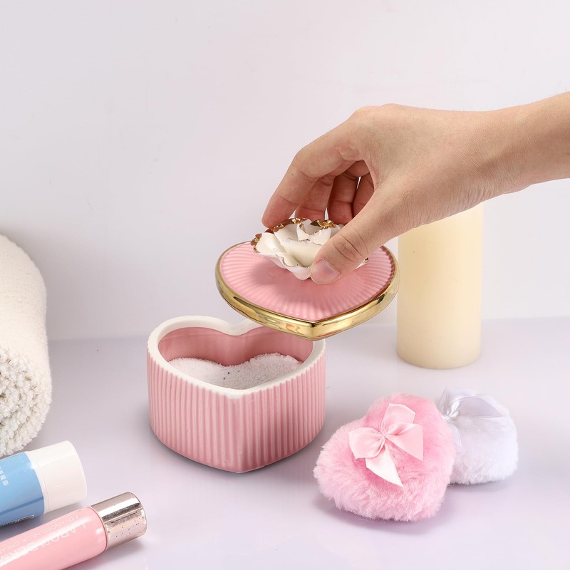 SUMTree Ceramic Body Powder Puffs and Container, Dusting Powder Container