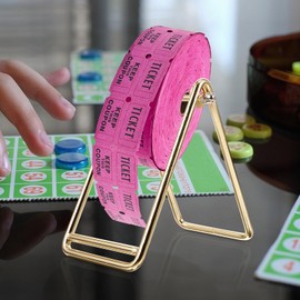 HOODANCOS Raffle Ticket Dispenser, Stainless Steel Gold Raffle Ticket Drum Ticket Roll Holder Stand for Lotteries, Sweepstakes, Charity Auctions, Trade Shows