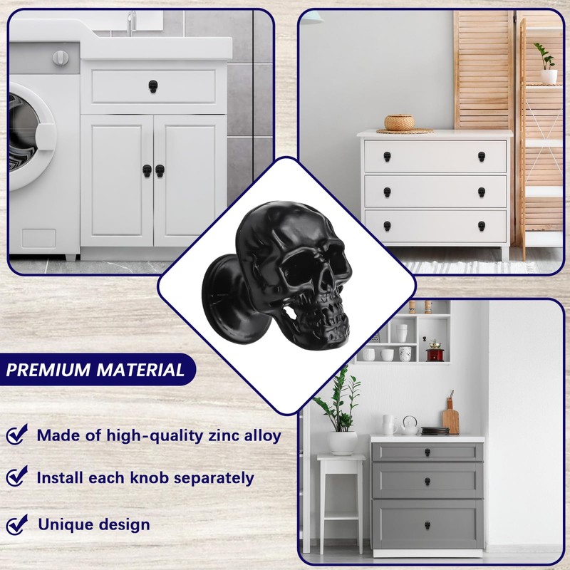 WTOYRRT 4 pcs Creative Skull Knobs Pull Handle Cabinet Door