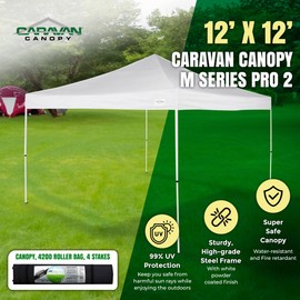Caravan Canopy Sports Caravan M-Series 2 12 x 12 Foot Steel Frame Straight Leg Instant Outdoor Canopy, Beach and Tailgate Essentials, White