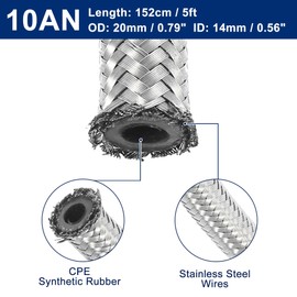5 Ft 10AN Fuel Hose AN10 5/8" Universal Braided Stainless Steel CPE Oil Fuel Gas Line Hose