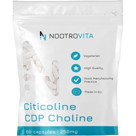 Citicoline CDP Choline 60 Capsules - For Memory, Concentration and Cognitive Function | Gluten, Allergen Free | Made in ISO Certified Companies | Nootrovita