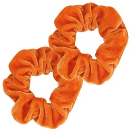 Kenz Laurenz Velvet Hair Scrunchies - 2 Hair Ties and Ponytail Holders for Women and Girls with Elastic Hair Bands (Orange)