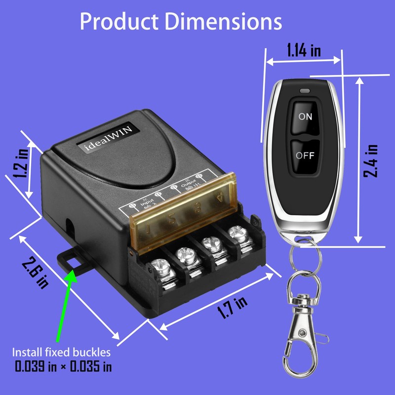 idealWIN Wireless Remote Switch with 328 ft Long Range,DC 12V/24V/48V/72V