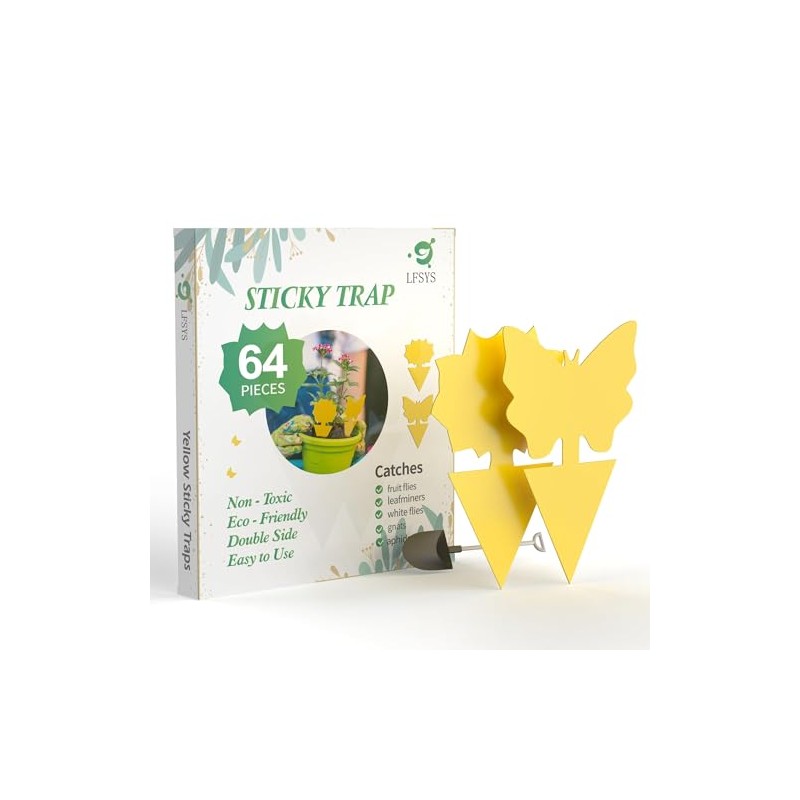 LFSYS 64 Pcs Yellow Sticky Traps for Indoor Plant Pest