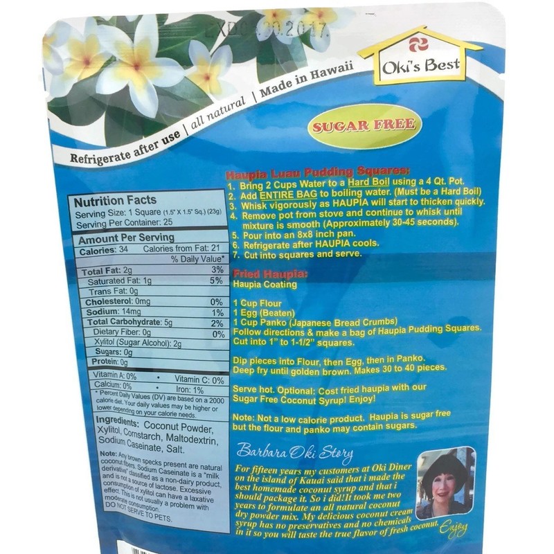 Kauai Tropical Syrup Sugar Free Hawaiian Haupia Luau Pudding Squares,