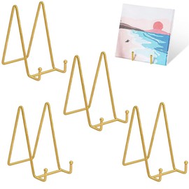 Iron Display Stand, Pack of 4 6 Inch Metal Plate Stand Easel, Display Stand, Metal Plate Stand Easel, Plate Holder Display Stand for Photo Art Plates Books Picture Tabletop (Golden)