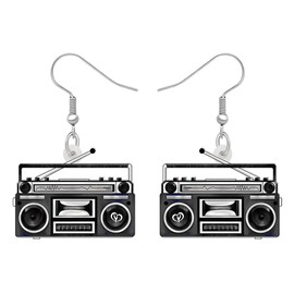 DALANE Acrylic Fun Vintage Radio Cassette Tape Earrings Retro Jewelry for Women Girls 80s 90s Nostalgic Gifts Party Favors (Black Radio)