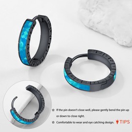 Wikinger Creolen Ohrringe Silber 925, Nordische Rune Schwarz Huggie Opal Ohrringe Viking Schmuck Geschenk für Männer Frauen