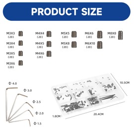 Hex Allen Head Socket Set Screws Assortment Kit Set Screw Micro Screws Set M3/M4/M5/M6/M8 Stainless Internal Hex Drive Cup Point Screws with 5 Hex Wrenches for Home Industrial Use 240Pcs