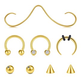 MODRSA Gold Septum Rings Septum Jewelry Septum Rings 16g Septum Piercing Mustache Septum Ring Septum Pincher 16 Gauge Septum Nose Rings Mustache Nose Ring Septum