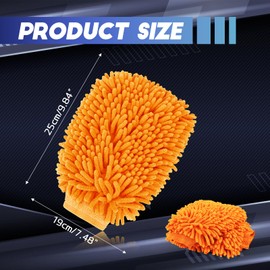 wuyaoyao 2PCS Car Wash Mitt, 10.14"×7.12" Chenille Microfiber Car Wash Mitts, Scratch-Free & Lint-Free, Absorbent Double Sided Clean Glove for Cars Cleaning, Auto Cleaning Supplies (Orange)