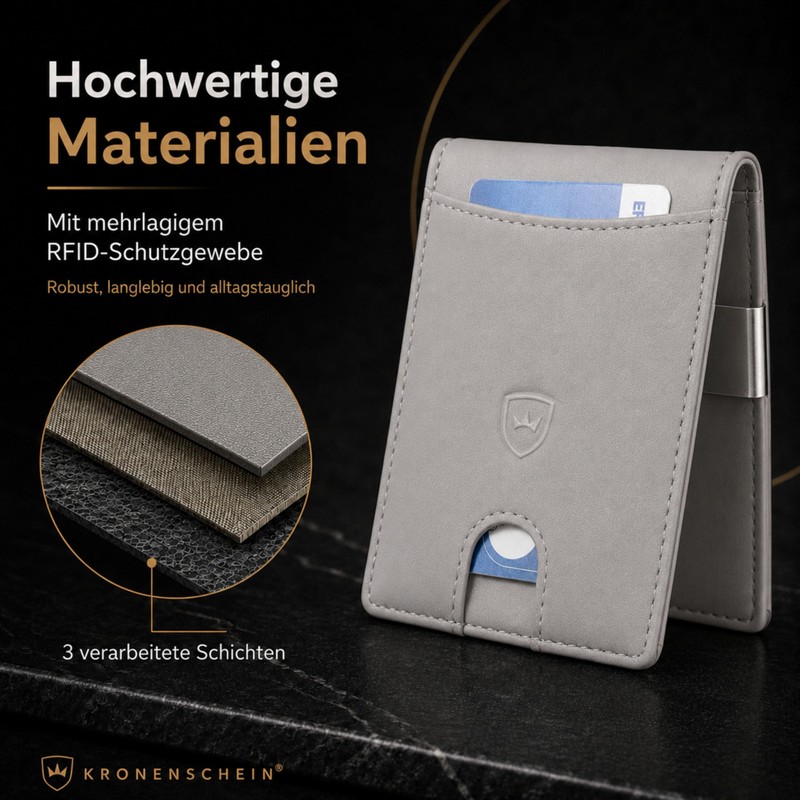 Kronenschein® Premium Men's Wallet with Money Clip, RFID Slim Wallet,