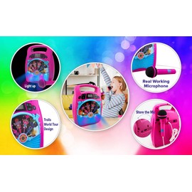 eKids New Trolls World Tour 2 Bluetooth MP3 Karaoke Machine Player Portable with Light Show Store Hours of Music with Built in Memory Sing Along Using The Real Working Microphone USB Port