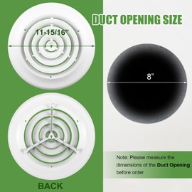 Therwen 1 Piece 8 Inch Round Vent Cover Ceiling Diffuser HVAC Vent Duct Cover Replacement with Screws to Install Fitting in Duct Outer Dimensions 11-15/16"