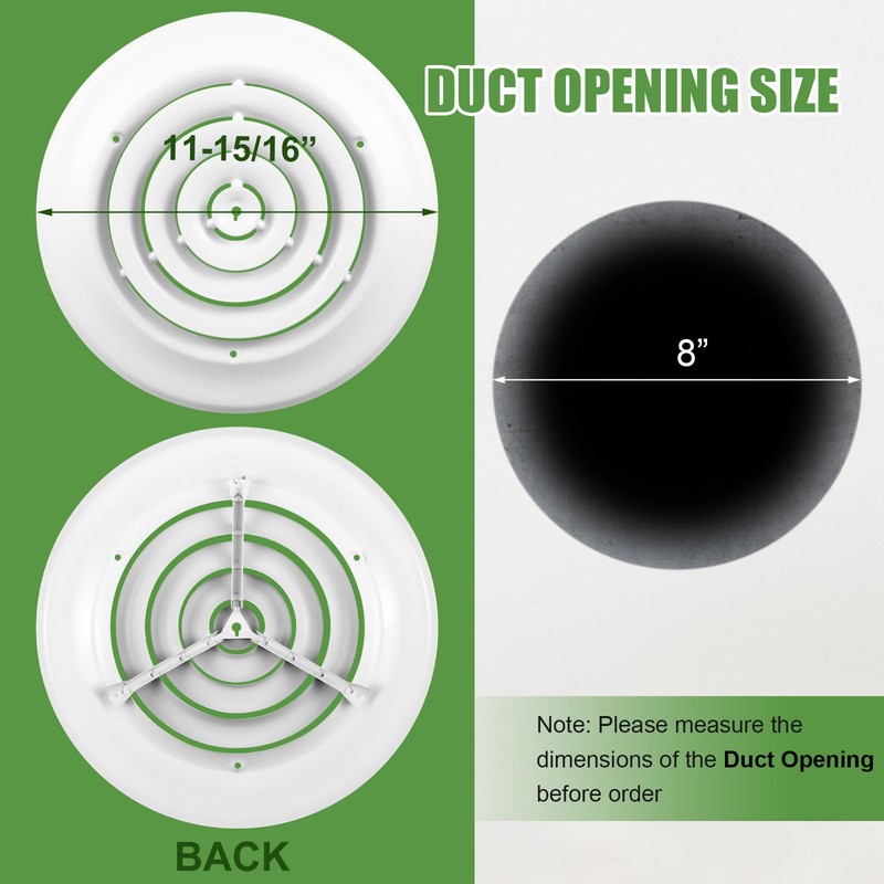 Therwen 1 Piece 8 Inch Round Vent Cover Ceiling Diffuser