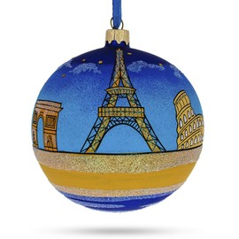 European Travel Attractions Glass Ball Christmas Ornament 4 Inches