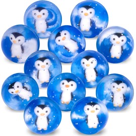 Hommeiily Pack of 12 Bouncy Balls for Children 42 mm, Large Penguins, Bouncy Balls and Children's Birthday Rubber Balls, Party Favours