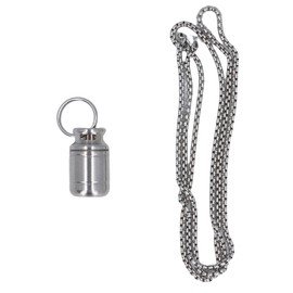 Keychain Capsule Holder, Stainless Steel Watertight Airtight Capsule Case, Portable Medication Container Vitamin Holder for Outdoor Camping Travel (Large)