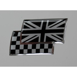 UNION JACK/CHEQUERED FLAGS Sticker/Decal - CHROME/BLACK HIGH GLOSS DOMED GEL