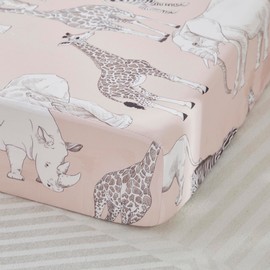 Brandream Crib Sheets for Girls Boys, New Technical Cotton Baby Crib Sheets Fitted for Standard Crib and Toddler Bed Mattress 52" x 28", Soft Breathable Neutral Jungle Elephant Giraffe, Pink Gray