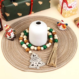 JOYMEMO Sage Green Christmas Wood Bead Garland with Tassels, Natural Wooden Beads Strands for Xmas Winter Holiday New Year Party, Wall Tree Home Hanging Ornaments Decorations Supplies Outdoor Indoor