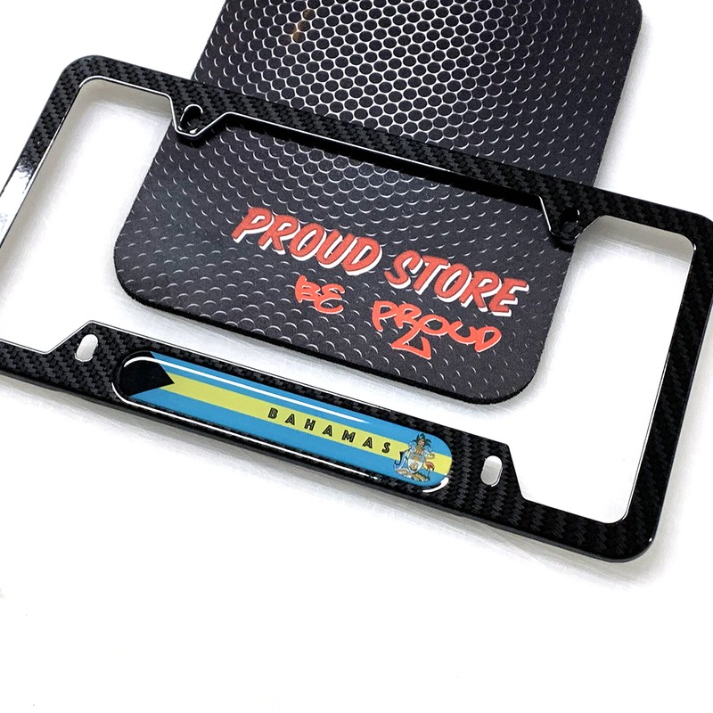 The Bahamas Flag Domed Black License Plate Frame -US Size-