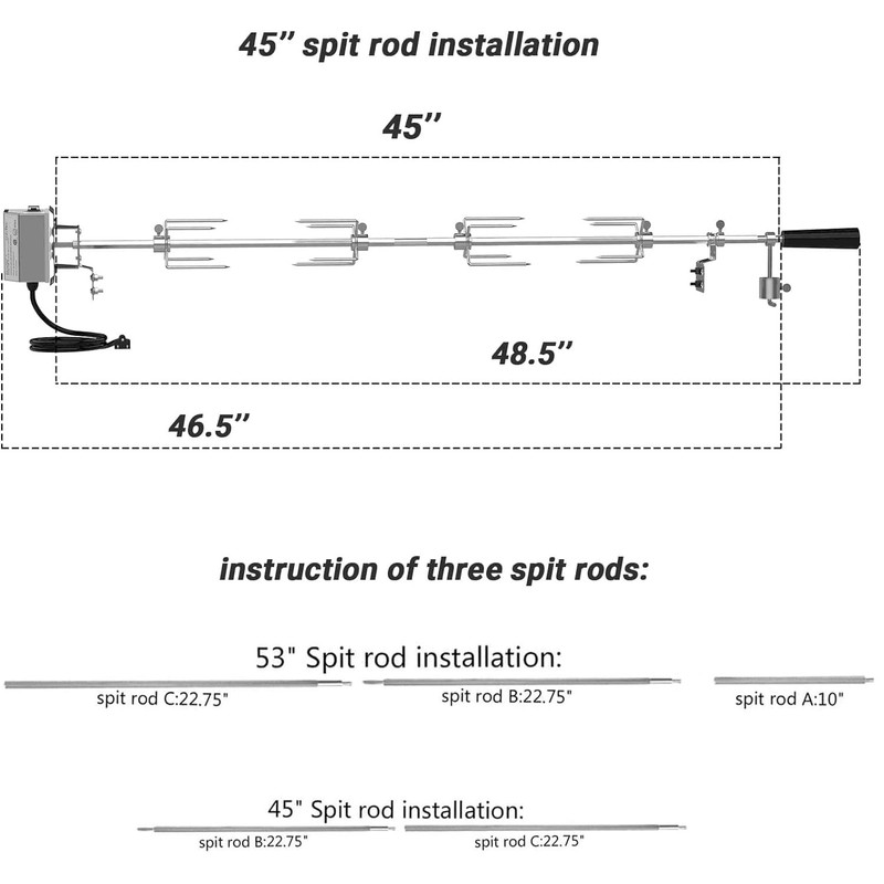 onlyfire Universal Grill Replacement Rotisserie Kit - 45'' & 53''