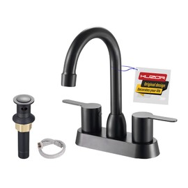 KUZOR Matte Black Centerset Bathroom Faucets 3 Hole, 4 Inch Bathroom Sink Faucet 2 Handle Two Hole, Faucets for Bathroom Sink Center Set, Swivel Spout with Pop Up Drain Black Matt