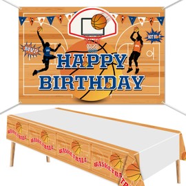 Basketball Party Decorations, Basketball Theme Backdrop and Tablecloth Set with Photo Backdrop and Tablecloth for Boys, Kids and Basketball Fans Birthday Party Supplies