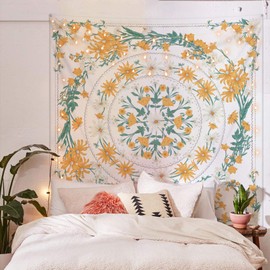 Simpkeely Mandala Floral Medallón Tapiz Boho para colgar en la pared, bohemio hippie tapiz, Amarillo, Medium (59.1" x 59.1")