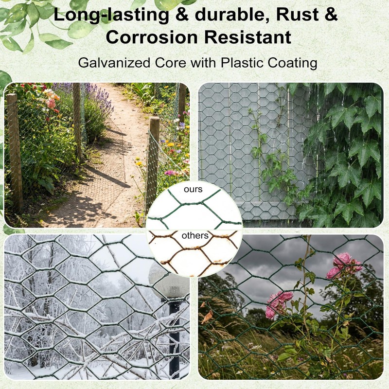 Chicken Wire for Floral Arrangements, 15.7"x157" Green PVC Coated Mesh