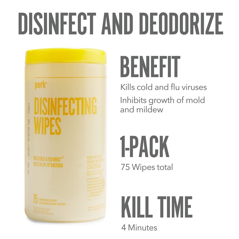 Perk Disinfecting Wipes, Lemon, 75 Wipe Canister, 1 Count