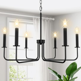 Phaosio Farmhouse Chandelier, 6-Light Metal Hanging Ceiling Light Fixture for Dining Room, Kitchen Island, Living Room, Entryway, Foyer-Matte Black