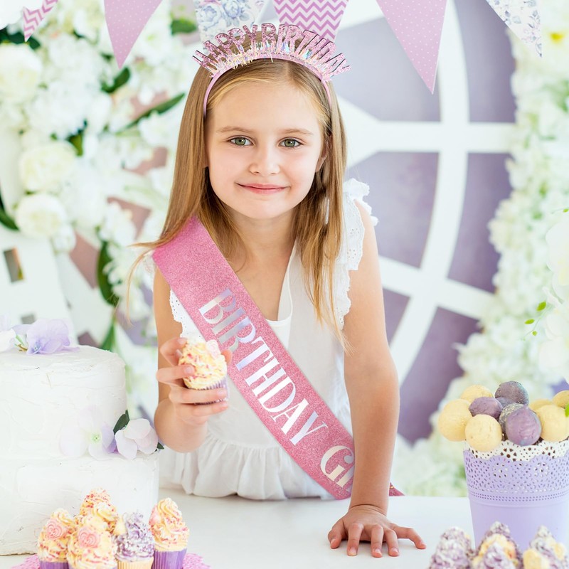 GSrenyu Birthday Sash and Tiara, Birthday Girl Headband, Sequin Crown