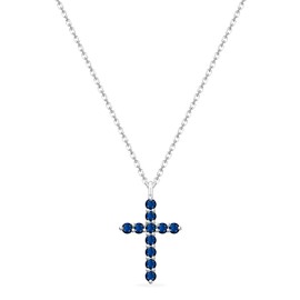 LMXXVJ Created Royal Blue Sapphire Cross Necklace for Women,Cross Faith Pendant Small Layered Charm Necklace Jewelry Gift for wife/Friend,Silver-Tone