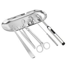 6 in 1 Candle Accessory Set,Candle Wick Trimmer Cutter,Candle Wick Dipper,Candle Wick Snuffer, Rechargeable Candle Lighter,Storage Tray Plate,Tweezers,Stainless Steel Candle Care Kit Home Gift(Silver)