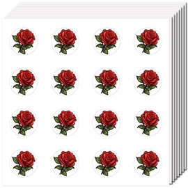 CREATCABIN 128Pcs 8 Sheets Red Roses Stickers Small Flower Sticker Self-Adhesive Plastic Waterproof Plant Decals Decor Plant Stickers for DIY Scrapbooking Envelope Journaling Helmet Crafts 0.98Inch