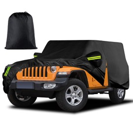Waterproof Car Cover for Jeep Wrangler 2 Door 1987-2025 JK JL CJ YJ TJ Outdoor Sun Rain Snow Hail Protection with Driver Door Zipper
